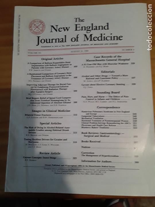 Second hand books: THE NEW ENGLAND JOURNAL MEDICINE, VOL.331, N.3, AUGUST 25, 1994.VER INDICE.