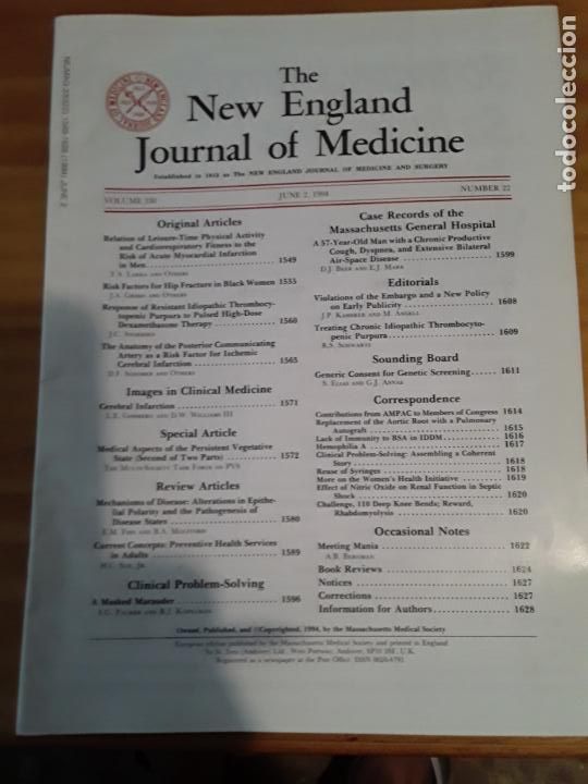 Second hand books: THE NEW ENGLAND JOURNAL MEDICINE, VOL.330, N.22, JUNE 2, 1994.VER INDICE.