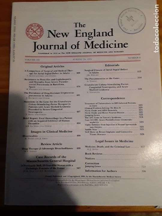Second hand books: THE NEW ENGLAND JOURNAL MEDICINE, VOL.333, N.8, AUGUST 24, 1995. VER INDICE.