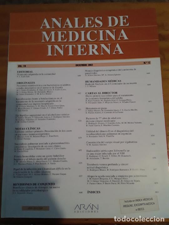 Second hand books: ANALES DE MEDICINA INTERNA, VOL-19, N-12,DICIEMBRE 2002.VER INDICE.