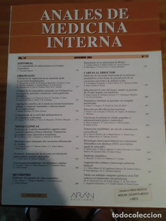 Second hand books: ANALES DE MEDICINA INTERNA, VOL-19, N-11, NOV. 2002..VER INDICE.