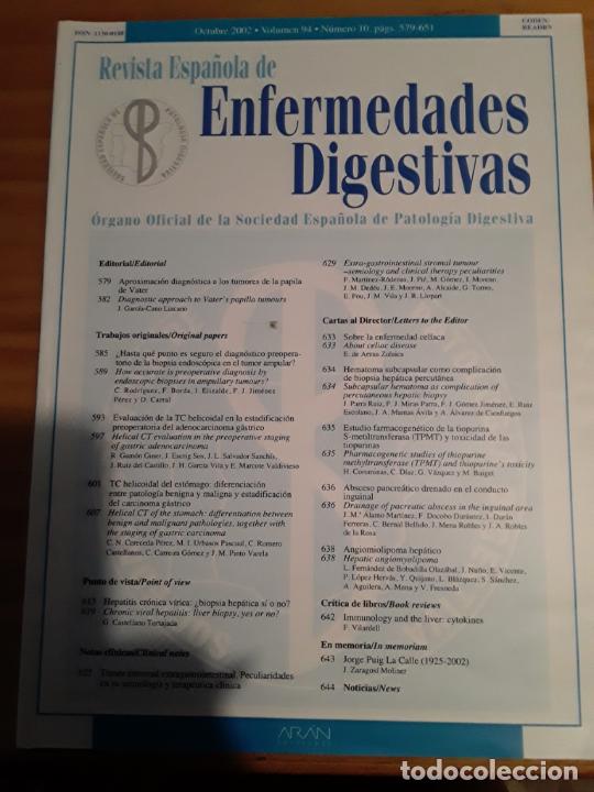 Gebrauchte B&uuml;cher: REVISTA ESPA&Ntilde;OLA DE ENFERMEDADES DIGESTIVAS.VOL 94,N.10, OCTUBRE 2002.VER INDICE.