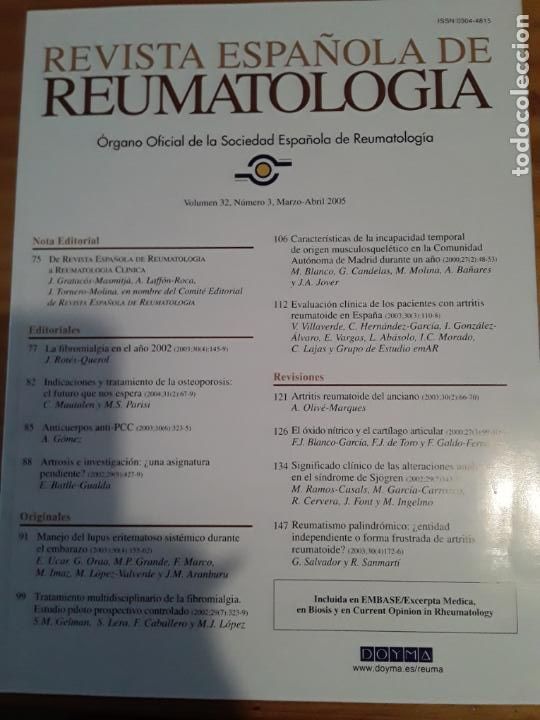 Libri di seconda mano: REVISTA ESPA&Ntilde;OLA DE REUMATOLOGIA,VOL.32, N.3, MARZO-ABRIL 2005.VER INDICE.