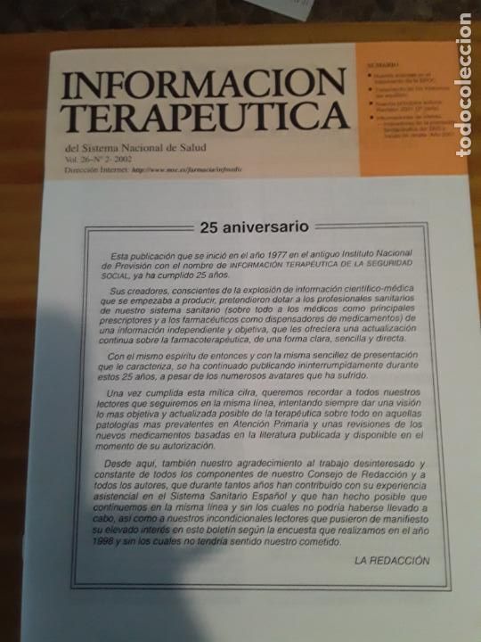 Libri di seconda mano: INFORMACION TERAPEUTICA DEL SISTEMA NACIONAL DE SALUD, VOL.26, N.2, 2002.VER INDICE.