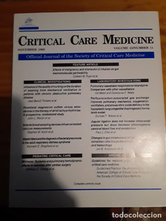 Libri di seconda mano: CRITICAL CARE MEDICINE,NOVEMBER 1995,VOL.23, N.11.VER INDICE.