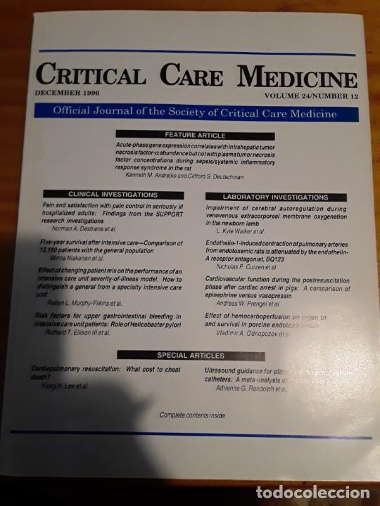 Libri di seconda mano: CRITICAL CARE MEDICINE, DECEMBER 1996,VOL.24, N.12.VER INDICE.
