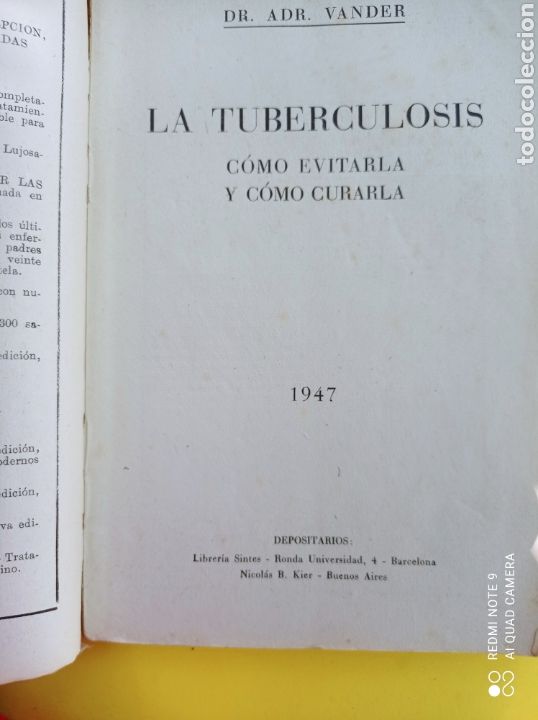 Libros de segunda mano: La tuberculosis,como evitarla,como curarla ,Dr Vander 1947 - Foto 2
