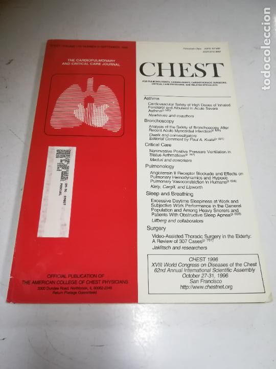 Livres d'occasion: REVISTA M&Eacute;DICA INGLESA. CHEST. VOLUME 110. N&ordm; 3. SEPTIEMBRE. 1996. VER &Iacute;NDICE