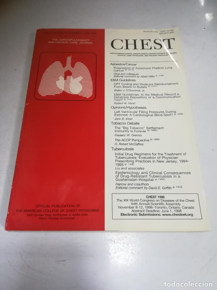 Livres d'occasion: REVISTA M&Eacute;DICA INGLESA. CHEST. VOLUME 113. N&ordm; 6. OCTUBRE 1998. VER &Iacute;NDICE