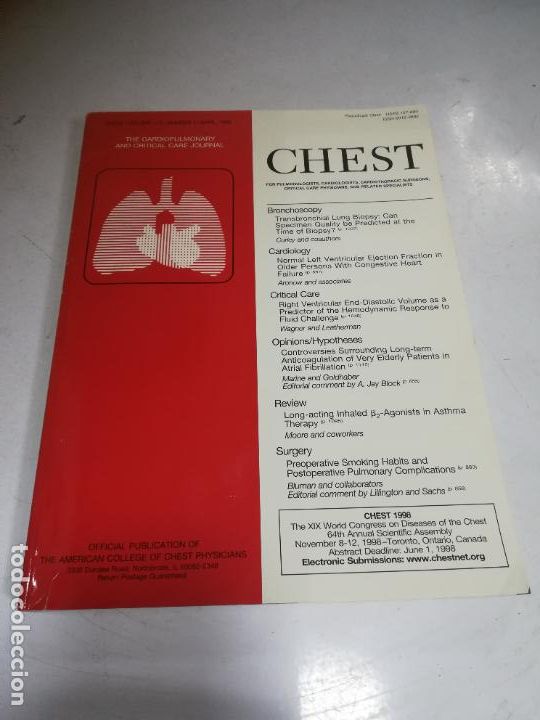 Livres d'occasion: REVISTA M&Eacute;DICA INGLESA. CHEST. VOLUME 113. N&ordm; 4. ABRIL 1998. VER &Iacute;NDICE