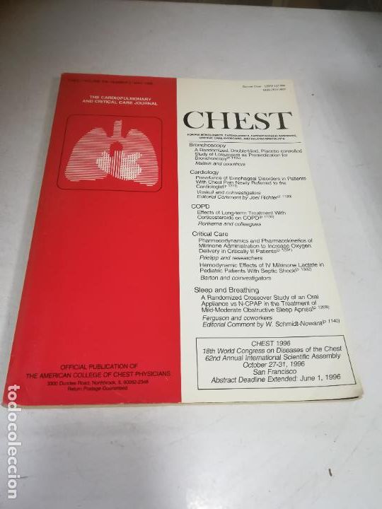 Livres d'occasion: REVISTA M&Eacute;DICA INGLESA. CHEST. VOLUME 109. N&ordm; 5. MAYO 1996. VER &Iacute;NDICE