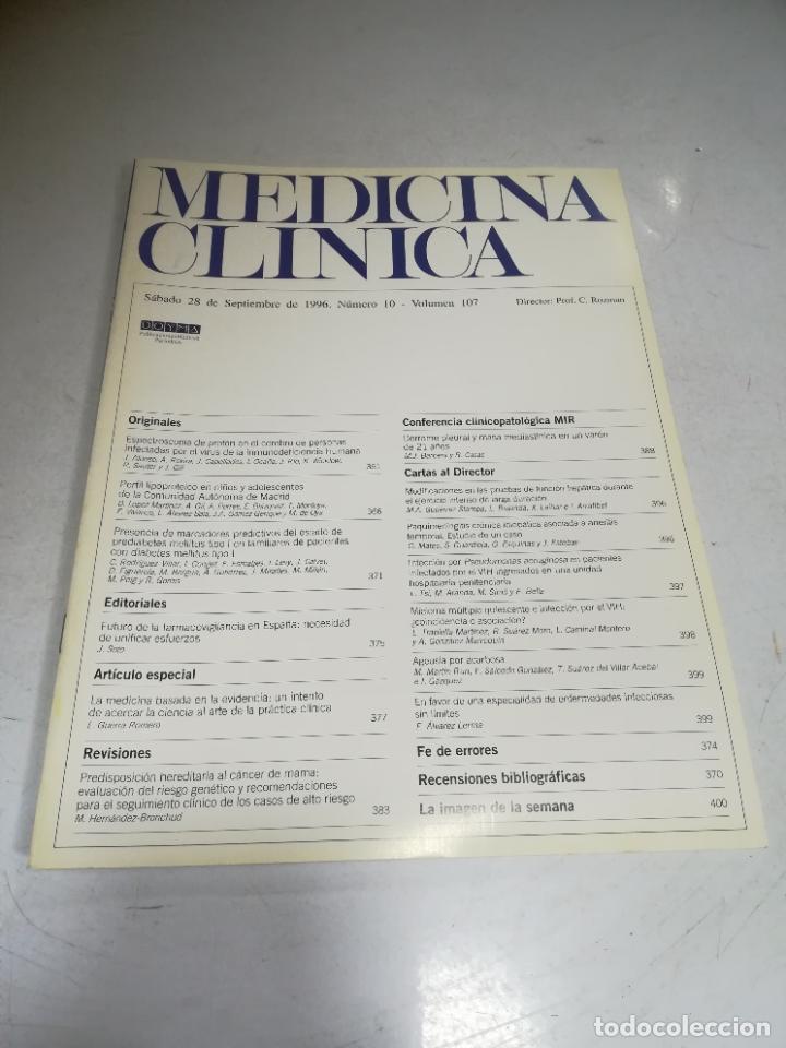 Livres d'occasion: REVISTA MEDICINA CL&Iacute;NICA. 28 SEPTIEMBRE 1996. N&ordm; 10. VOLUMEN 107. VER &Iacute;NDICE