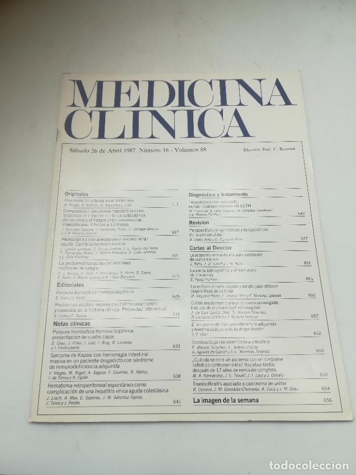 Second hand books: REVISTA. MEDICINA CL&Iacute;NICA. 26 ABRIL 1987. N&ordm; 16. VOLUMEN 88. VER SUMARIO