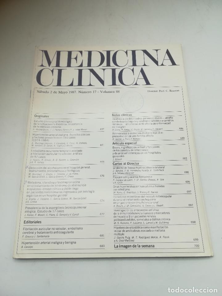 Second hand books: REVISTA. MEDICINA CL&Iacute;NICA. 2 MAYO 1987. N&ordm; 17. VOLUMEN 88. VER SUMARIO