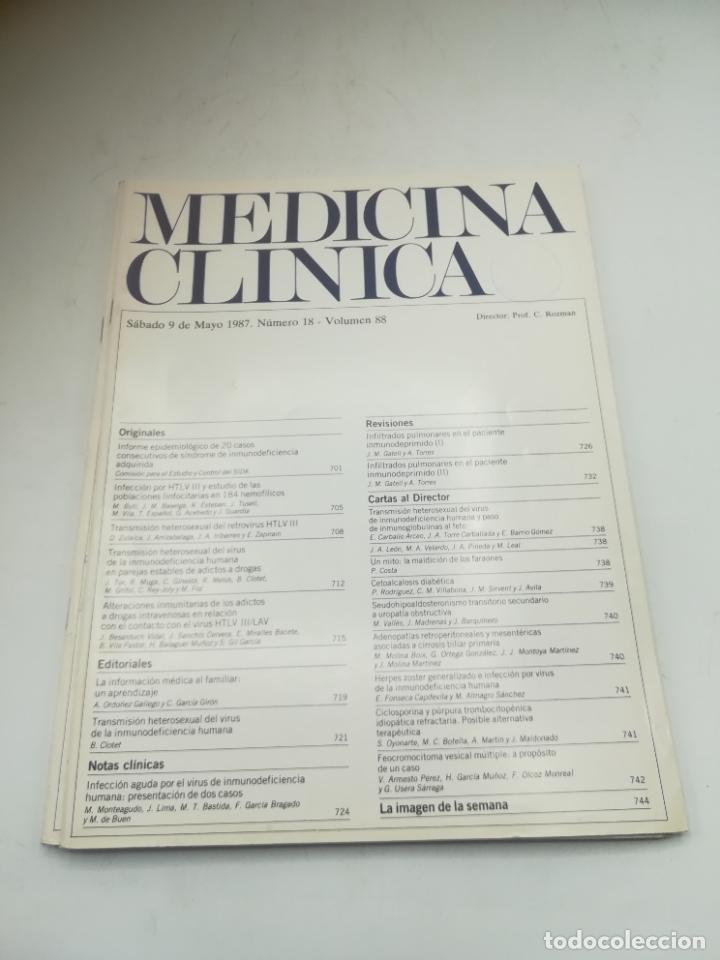 Second hand books: REVISTA. MEDICINA CL&Iacute;NICA. 9 MAYO 1987. N&ordm; 18. VOLUMEN 88. VER SUMARIO