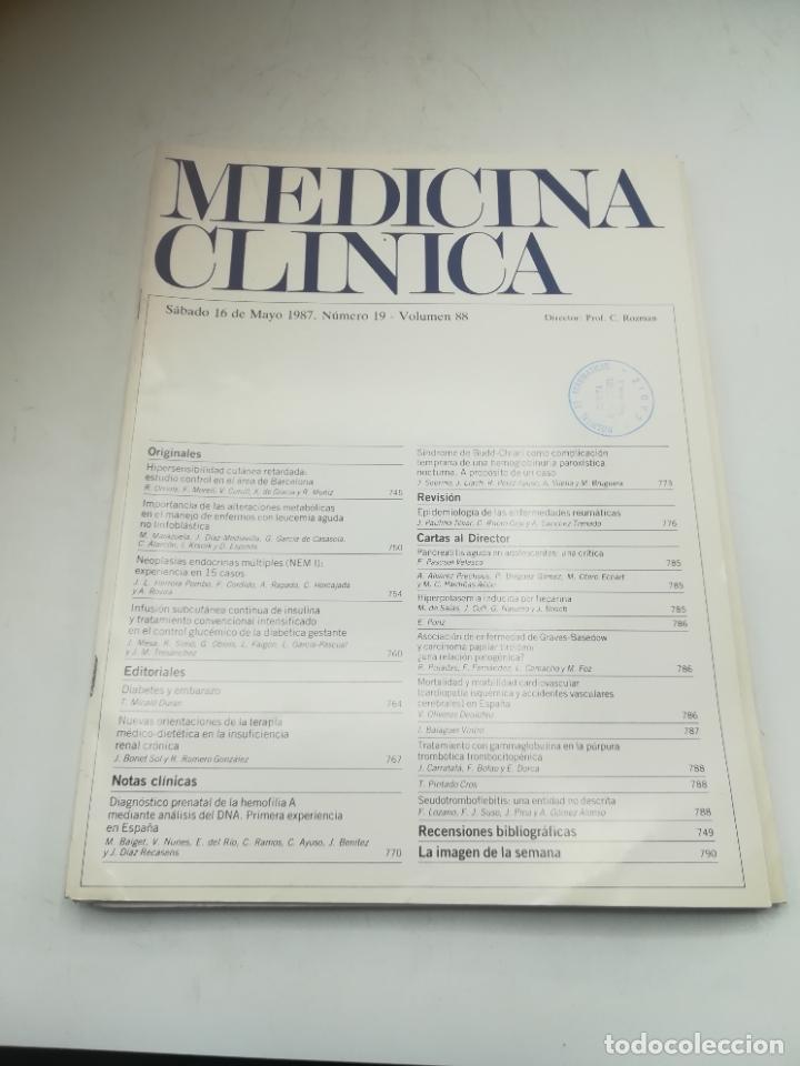 Libri di seconda mano: REVISTA. MEDICINA CL&Iacute;NICA. 16 MAYO 1987. N&ordm; 19. VOLUMEN 88. VER SUMARIO