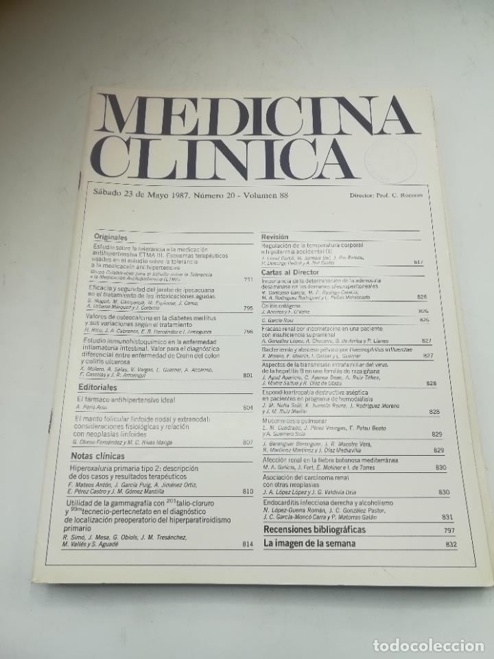 Libri di seconda mano: REVISTA. MEDICINA CL&Iacute;NICA. 23 MAYO 1987. N&ordm; 20. VOLUMEN 88. VER SUMARIO