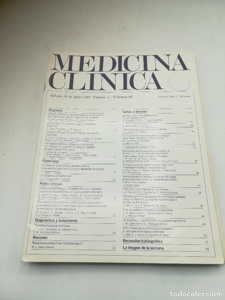 Libri di seconda mano: REVISTA. MEDICINA CL&Iacute;NICA. 30 MAYO 1987. N&ordm; 1. VOLUMEN 89. VER SUMARIO