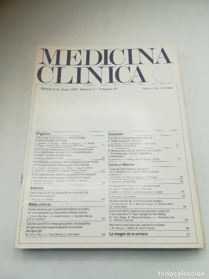 Libri di seconda mano: REVISTA. MEDICINA CL&Iacute;NICA. 6 JUNIO 1987. N&ordm; 2. VOLUMEN 89. VER SUMARIO