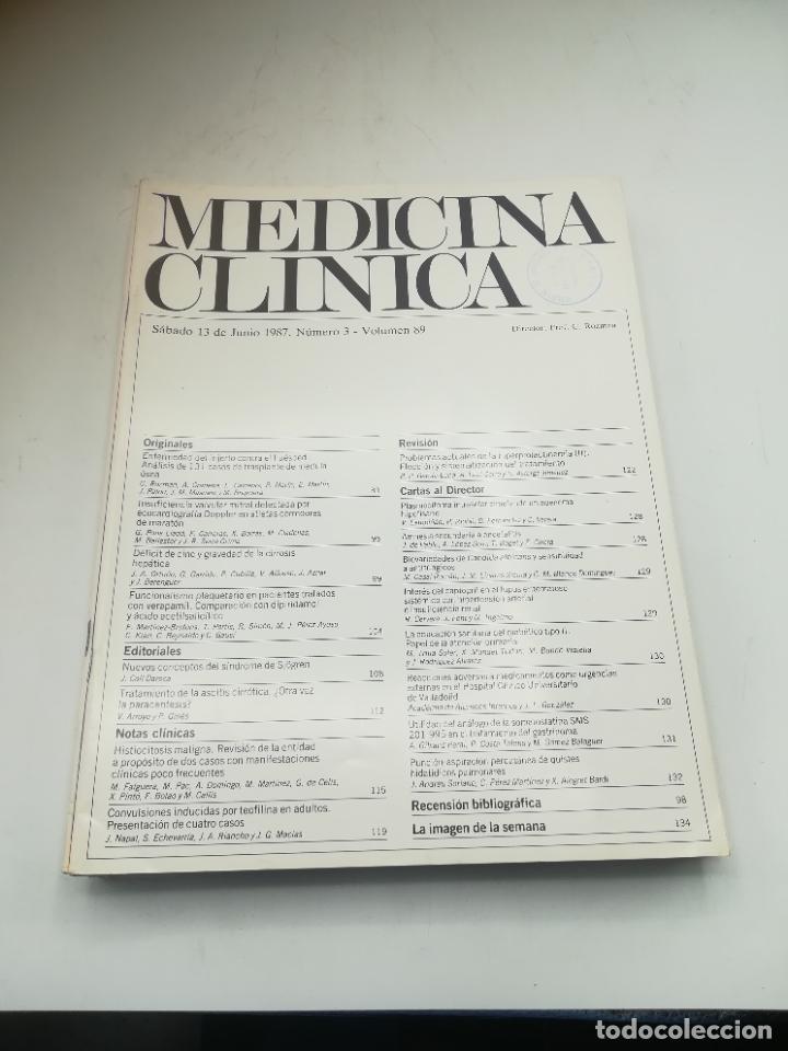 Libri di seconda mano: REVISTA. MEDICINA CL&Iacute;NICA. 13 JUNIO 1987. N&ordm; 3. VOLUMEN 89. VER SUMARIO