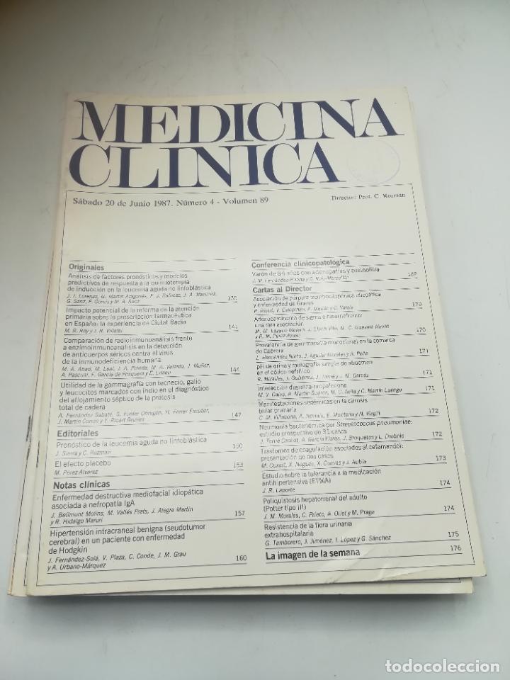 Libri di seconda mano: REVISTA. MEDICINA CL&Iacute;NICA. 20 JUNIO 1987. N&ordm; 4. VOLUMEN 89. VER SUMARIO
