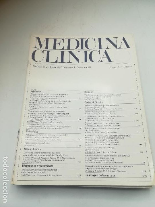Libri di seconda mano: REVISTA. MEDICINA CL&Iacute;NICA. 27 JUNIO 1987. N&ordm; 5. VOLUMEN 89. VER SUMARIO