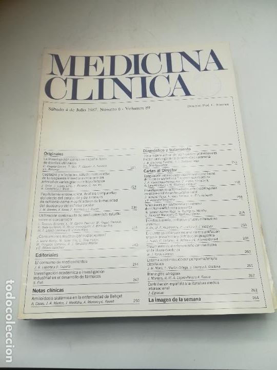 Libri di seconda mano: REVISTA. MEDICINA CL&Iacute;NICA. 4 JUNIO 1987. N&ordm; 6. VOLUMEN 89. VER SUMARIO