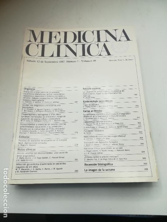 Libri di seconda mano: REVISTA. MEDICINA CL&Iacute;NICA. 12 SEPTIEMBRE 1987. N&ordm; 7. VOLUMEN 89. VER SUMARIO