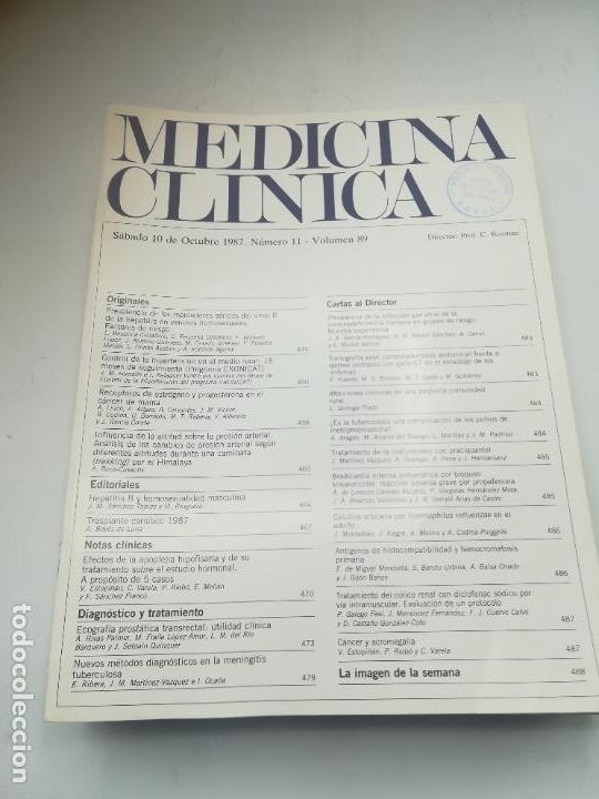 Libri di seconda mano: REVISTA. MEDICINA CL&Iacute;NICA. 10 OCTUBRE 1987. N&ordm; 11. VOLUMEN 89. VER SUMARIO