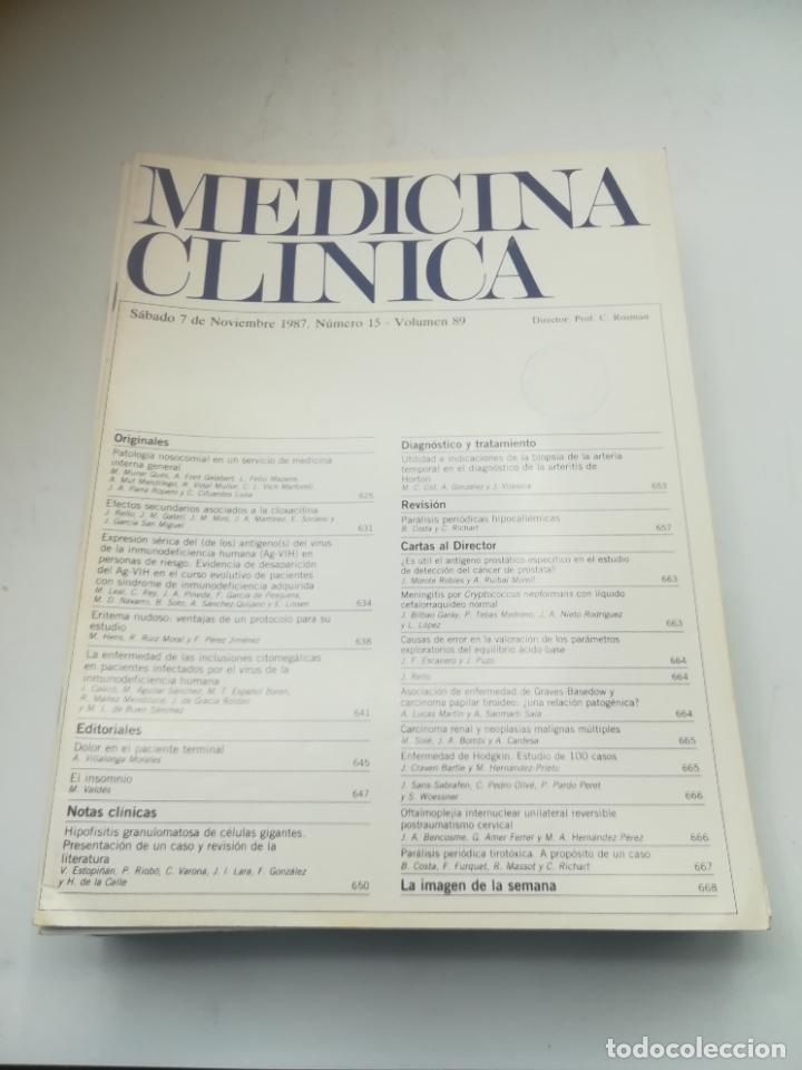 Libri di seconda mano: REVISTA. MEDICINA CL&Iacute;NICA. 7 NOVIEMBRE 1987. N&ordm; 15. VOLUMEN 89. VER SUMARIO