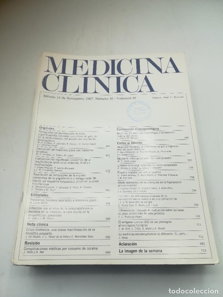 Libri di seconda mano: REVISTA. MEDICINA CL&Iacute;NICA. 14 NOVIEMBRE 1987. N&ordm; 16. VOLUMEN 89. VER SUMARIO