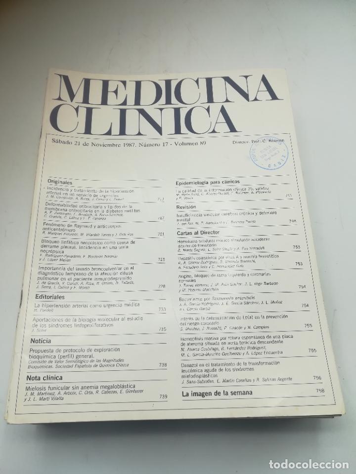 Libri di seconda mano: REVISTA. MEDICINA CL&Iacute;NICA. 21 NOVIEMBRE 1987. N&ordm; 17. VOLUMEN 89. VER SUMARIO