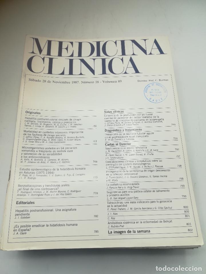 Libri di seconda mano: REVISTA. MEDICINA CL&Iacute;NICA. 28 NOVIEMBRE 1987. N&ordm; 18. VOLUMEN 89. VER SUMARIO