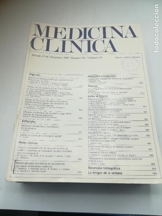 Libri di seconda mano: REVISTA. MEDICINA CL&Iacute;NICA. 12 DICIEMBRE 1987. N&ordm; 20. VOLUMEN 89. VER SUMARIO