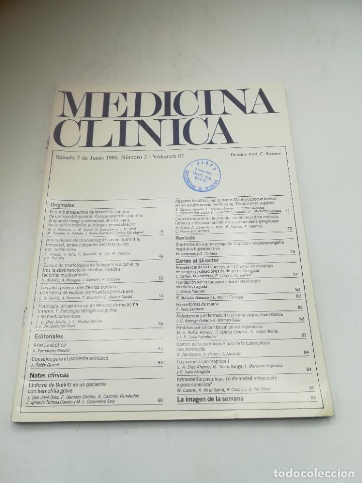 Second hand books: REVISTA. MEDICINA CL&Iacute;NICA. 7 JUNIO 1986. N&ordm; 2. VOLUMEN 87. VER SUMARIO