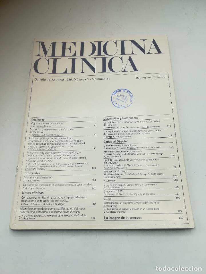 Second hand books: REVISTA. MEDICINA CL&Iacute;NICA. 14 JUNIO 1986. N&ordm; 3. VOLUMEN 87. VER SUMARIO