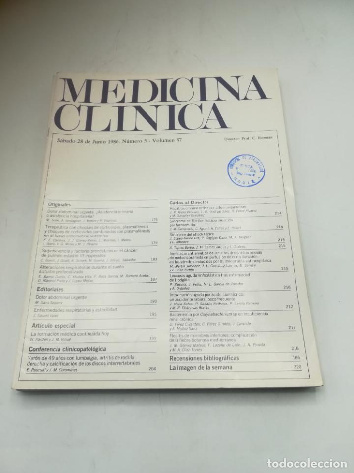 Second hand books: REVISTA. MEDICINA CL&Iacute;NICA. 28 JUNIO 1986. N&ordm; 5. VOLUMEN 87. VER SUMARIO