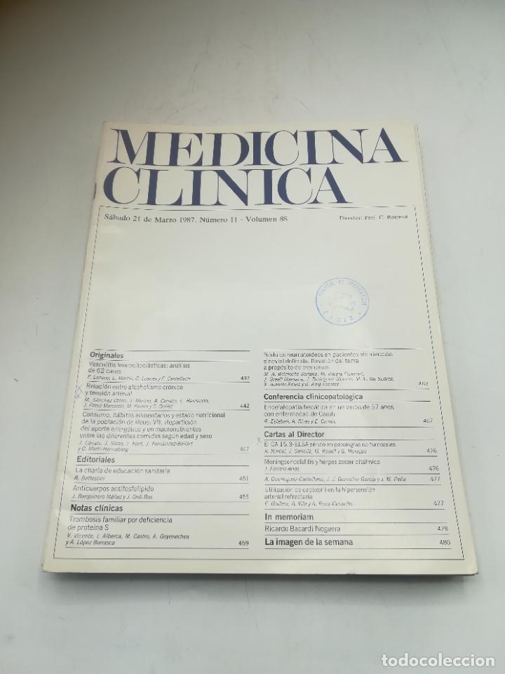 Second hand books: REVISTA. MEDICINA CL&Iacute;NICA. 21 MARZO 1987. N&ordm; 11. VOLUMEN 88. VER SUMARIO