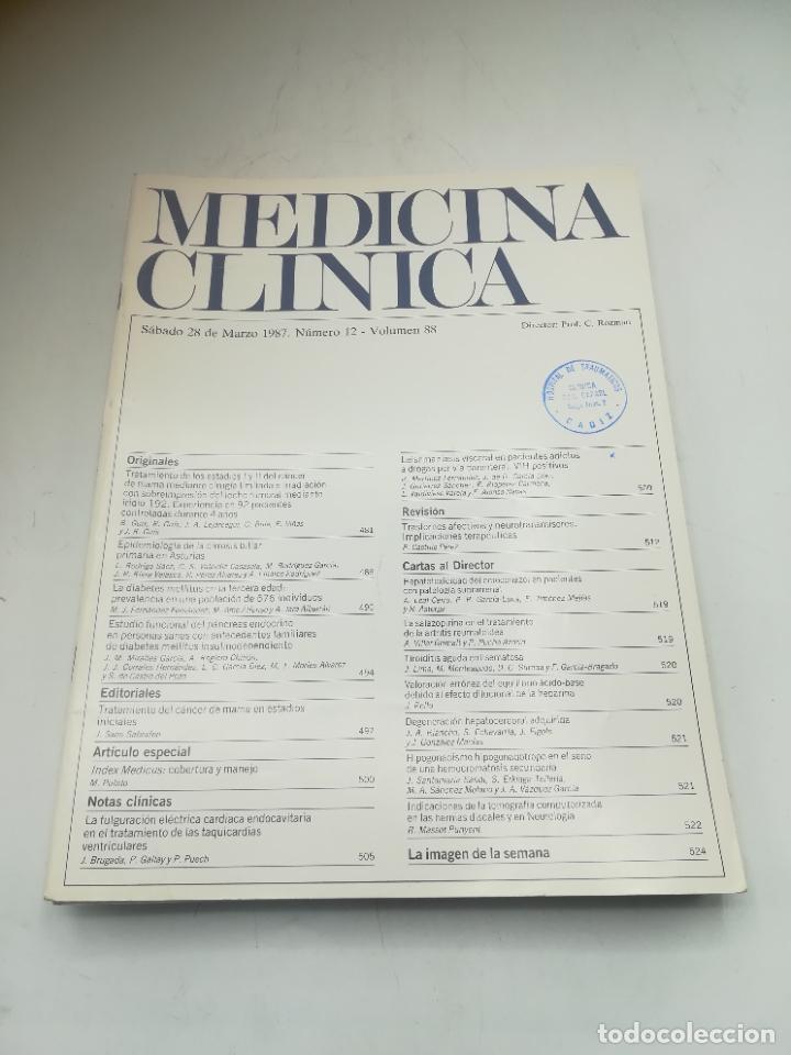 Second hand books: REVISTA. MEDICINA CL&Iacute;NICA. 28 MARZO 1987. N&ordm; 12. VOLUMEN 88. VER SUMARIO