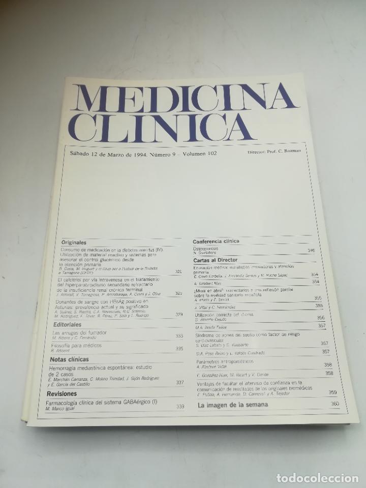 Second hand books: REVISTA. MEDICINA CL&Iacute;NICA. 12 MARZO 1994. N&ordm; 9. VOLUMEN 102. VER SUMARIO