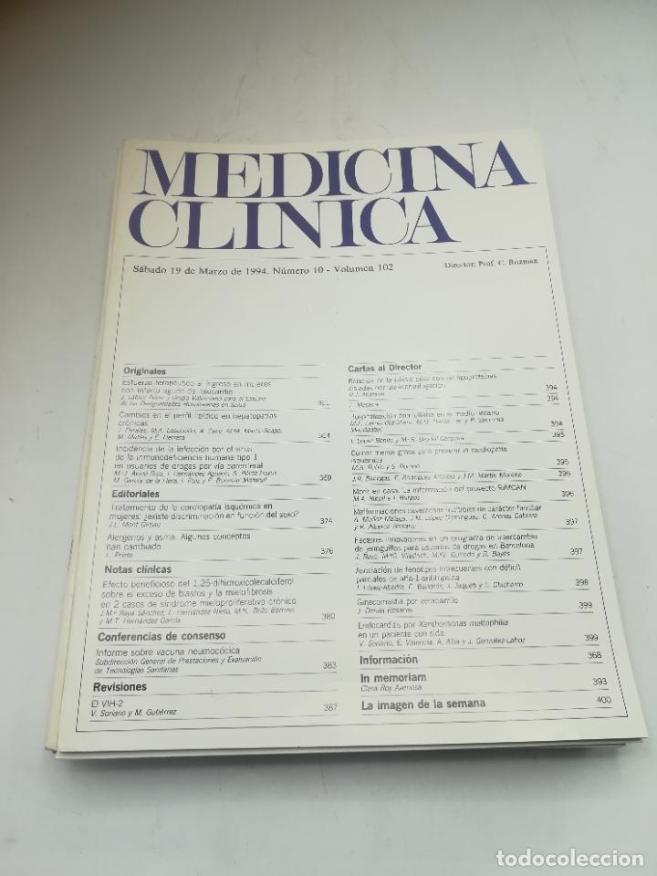 Second hand books: REVISTA. MEDICINA CL&Iacute;NICA. 19 MARZO 1994. N&ordm; 10. VOLUMEN 102. VER SUMARIO