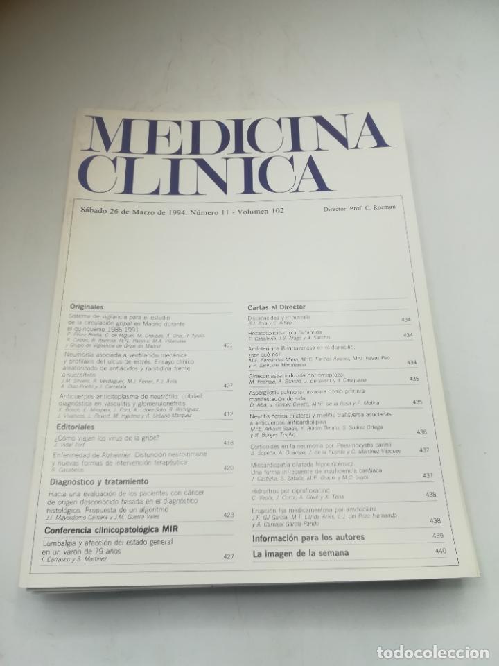Second hand books: REVISTA. MEDICINA CL&Iacute;NICA. 26 MARZO 1994. N&ordm; 11. VOLUMEN 102. VER SUMARIO