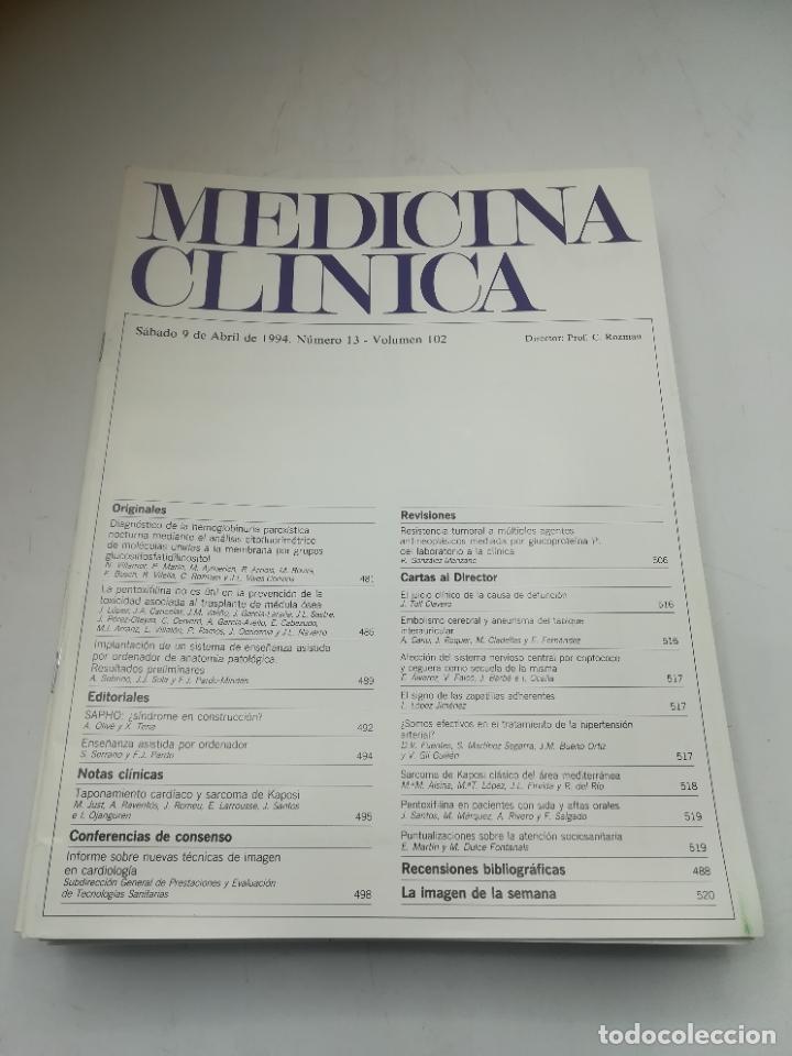 Second hand books: REVISTA. MEDICINA CL&Iacute;NICA. 9 ABRIL 1994. N&ordm; 13. VOLUMEN 102. VER SUMARIO