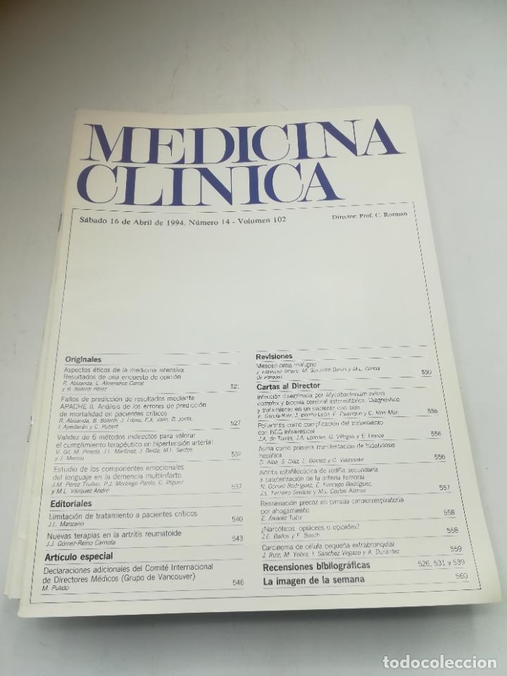 Second hand books: REVISTA. MEDICINA CL&Iacute;NICA. 16 ABRIL 1994. N&ordm; 14. VOLUMEN 102. VER SUMARIO