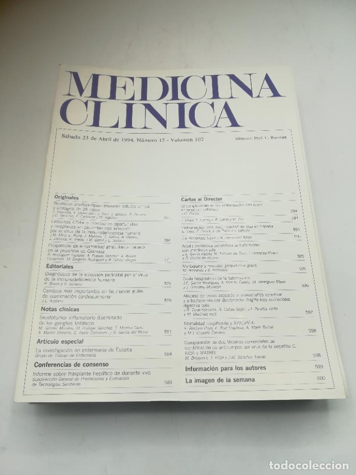Second hand books: REVISTA. MEDICINA CL&Iacute;NICA. 23 ABRIL 1994. N&ordm; 15. VOLUMEN 102. VER SUMARIO