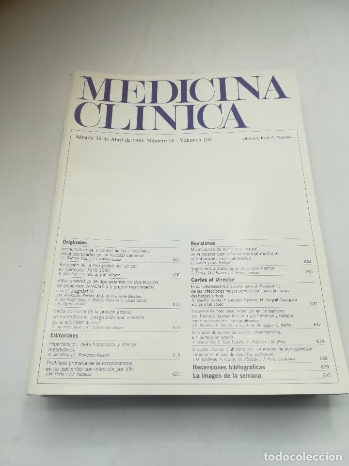 Second hand books: REVISTA. MEDICINA CL&Iacute;NICA. 30 ABRIL 1994. N&ordm; 16. VOLUMEN 102. VER SUMARIO