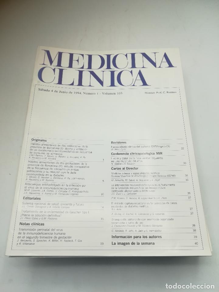 Second hand books: REVISTA. MEDICINA CL&Iacute;NICA. 4 JUNIO 1994. N&ordm; 1. VOLUMEN 103. VER SUMARIO