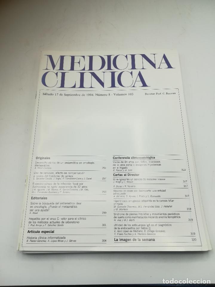 Second hand books: REVISTA. MEDICINA CL&Iacute;NICA. 17 SEPTIEMBRE 1994. N&ordm; 8. VOLUMEN 103. VER SUMARIO