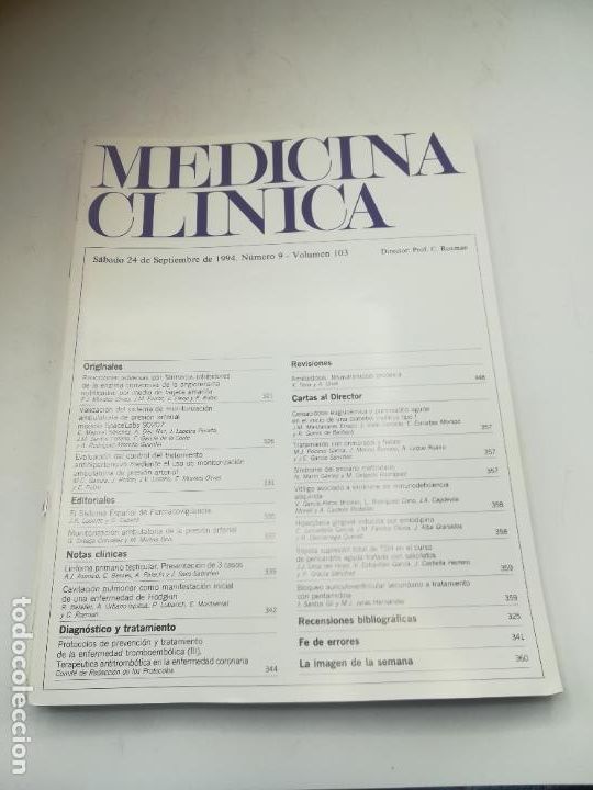 Second hand books: REVISTA. MEDICINA CL&Iacute;NICA. 24 SEPTIEMBRE 1994. N&ordm; 9. VOLUMEN 103. VER SUMARIO