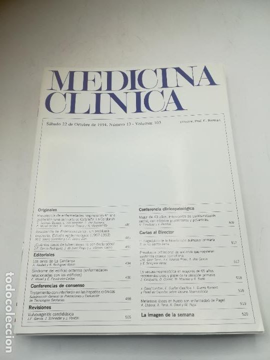 Second hand books: REVISTA. MEDICINA CL&Iacute;NICA. 22 OCTUBRE 1994. N&ordm; 13. VOLUMEN 103. VER SUMARIO